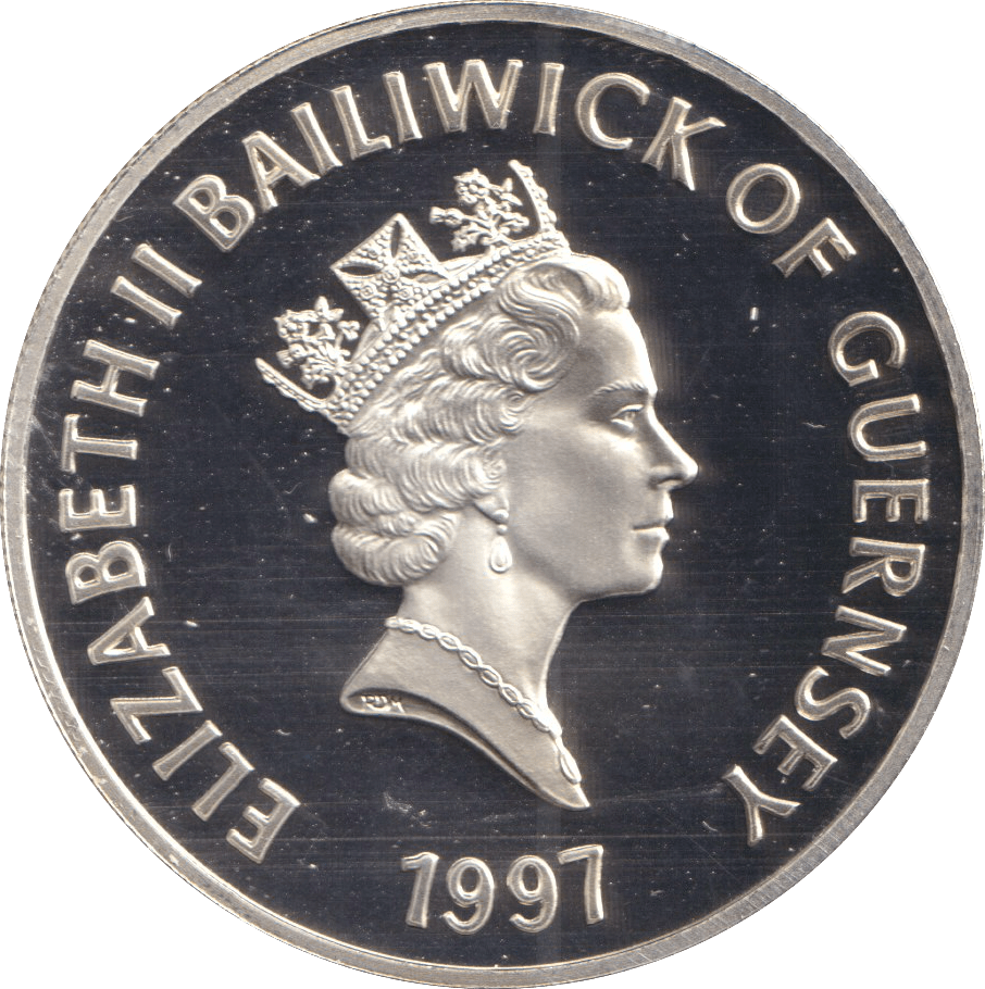 1997 FIVE POUNDS BAILIWICK OF GUERNSEY ELIZABETH AND PHILIP - SILVER WORLD COINS - Cambridgeshire Coins