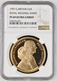 1997 GOLD PROOF £5 SOVEREIGN ROYAL WEDDING ANNIVERSARY ( NGC ) PF 69 ULTRA CAMEO - NGC GOLD COINS - Cambridgeshire Coins