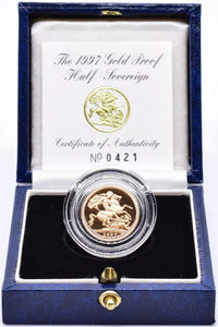 1997 GOLD PROOF HALF SOVEREIGN BOXED - GOLD PROOF HALF SOVEREIGNS - Cambridgeshire Coins