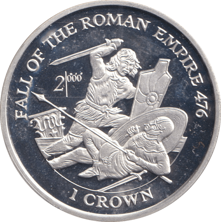 1997 ONE CROWN ISLE OF MAN FALL OF THE ROMAN EMPIRE - SILVER WORLD COINS - Cambridgeshire Coins