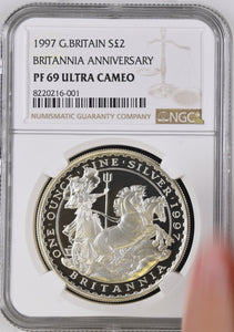 1997 SILVER 2 POUND BRITANNIA ANNIVERSARY PF 69 ULTRA CAMEO - NGC SILVER COINS - Cambridgeshire Coins
