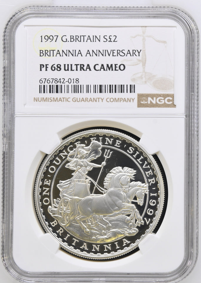 1997 SILVER BRITANNIA ANNIVERSARY PF 68 ULTRA CAMEO - NGC SILVER COINS - Cambridgeshire Coins