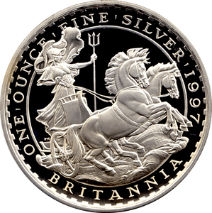 1997 SILVER BRITANNIA ONE OUNCE TWO POUNDS PROOF