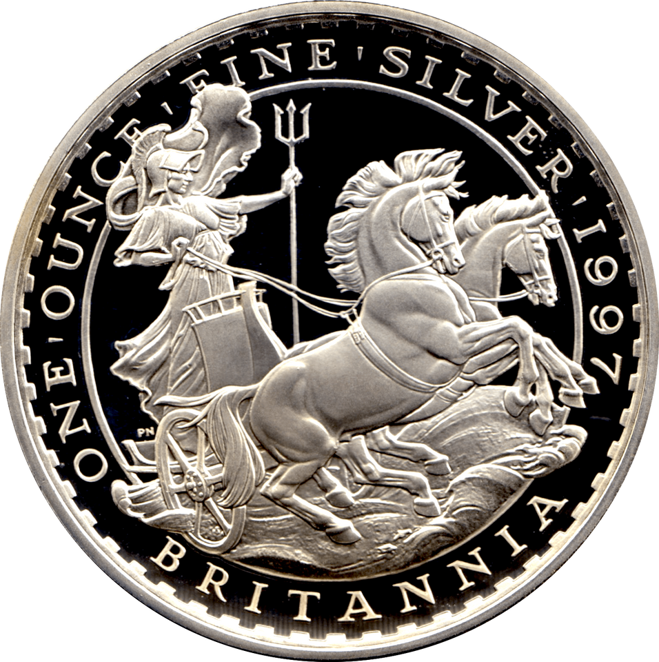 1997 SILVER BRITANNIA ONE OUNCE TWO POUNDS PROOF
