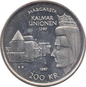 1997 SILVER PROOF 200 KRONER SWEDEN - SILVER WORLD COINS - Cambridgeshire Coins