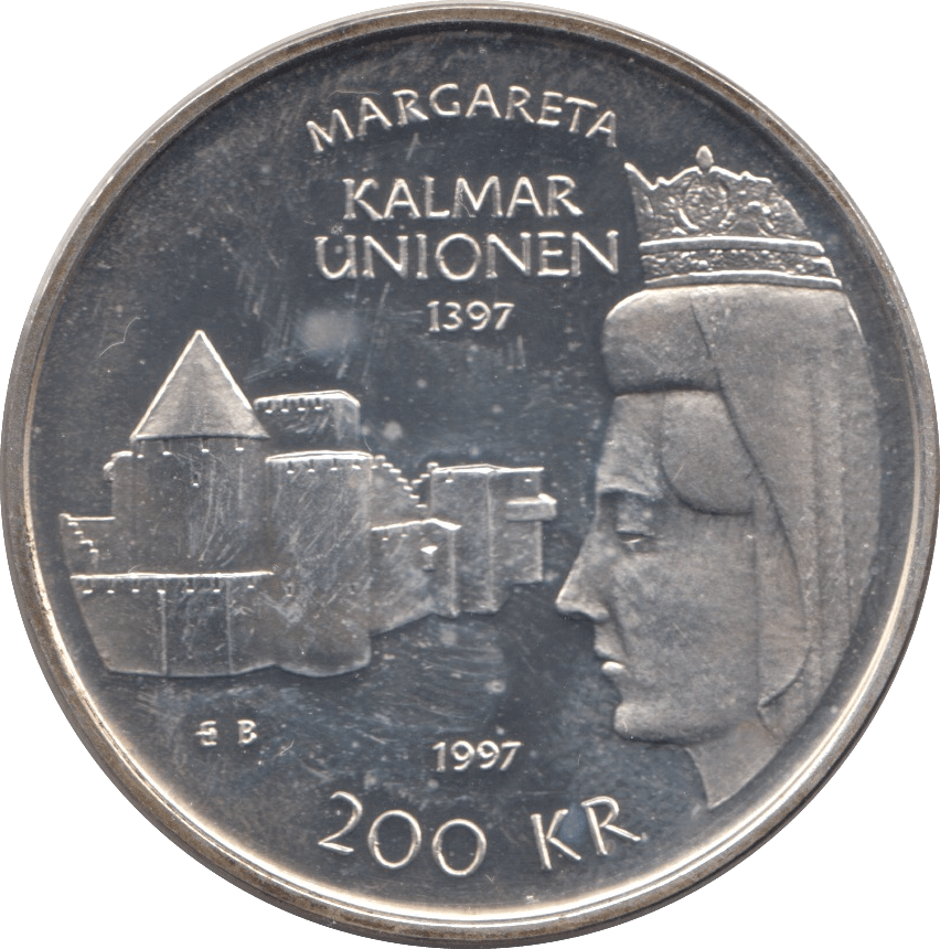 1997 SILVER PROOF 200 KRONER SWEDEN - SILVER WORLD COINS - Cambridgeshire Coins