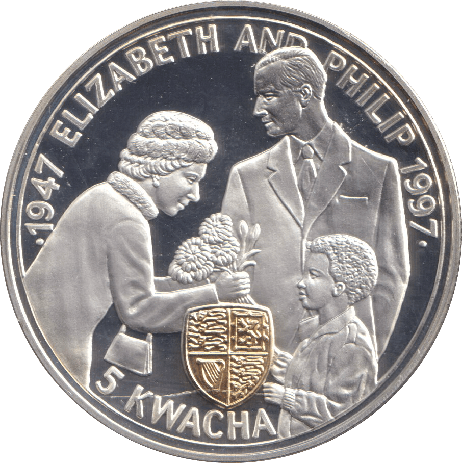 1997 SILVER PROOF 5 KWACHA ELIZABETH AND PHILIP MALAWI - SILVER WORLD COINS - Cambridgeshire Coins