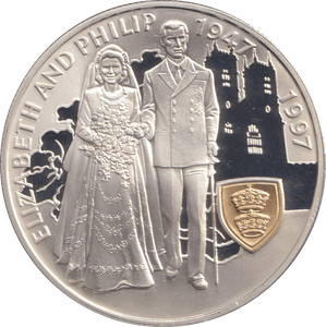 1997 SILVER PROOF 5 POUNDS FALKLAND ISLANDS ELIZABETH AND PHILLIP - SILVER WORLD COINS - Cambridgeshire Coins