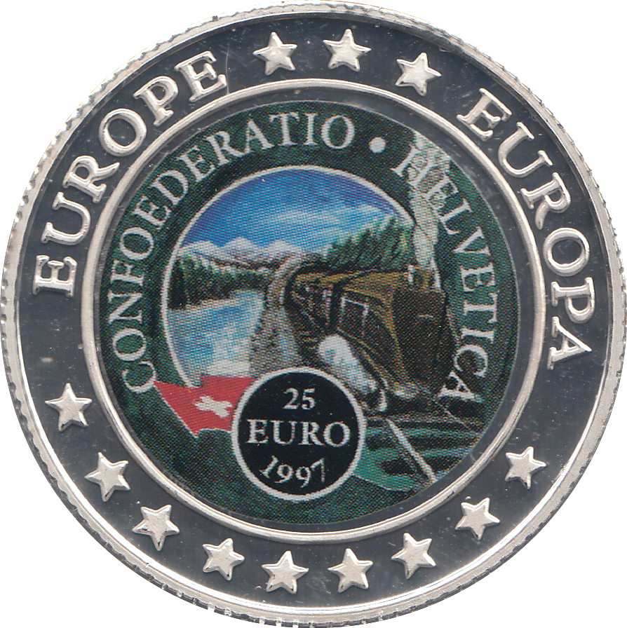 1997 SILVER PROOF EUROPE 25 EURO COLOURED - WORLD COINS - Cambridgeshire Coins