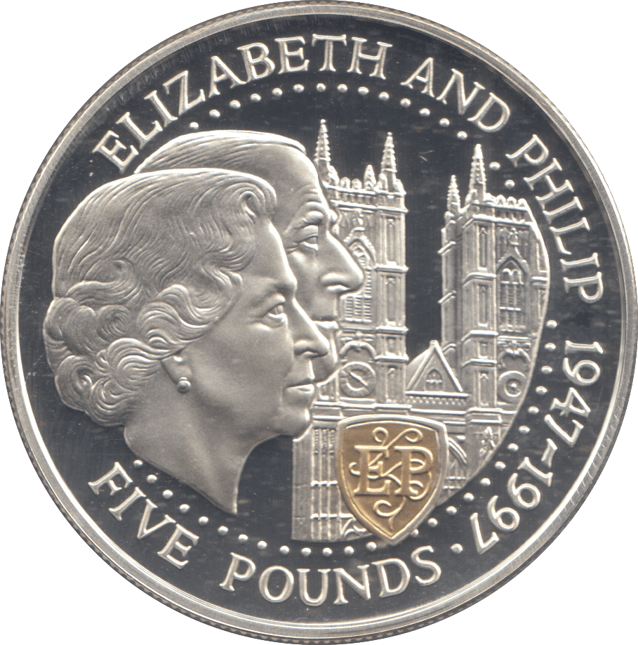 1997 SILVER PROOF FIVE POUNDS ELIZABETH AND PHILIP - Silver Proof - Cambridgeshire Coins