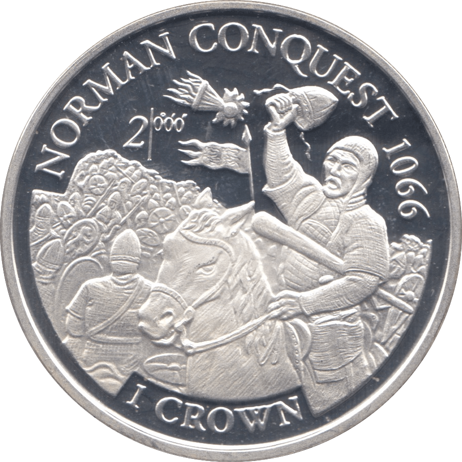 1997 SILVER PROOF NORMAN CONQUEST COMMEMORATIVE CROWN ISLE OF MAN - SILVER WORLD COINS - Cambridgeshire Coins