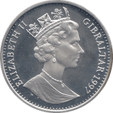1997 SILVER PROOF ONE CROWN GIBRALTAR - SILVER WORLD COINS - Cambridgeshire Coins