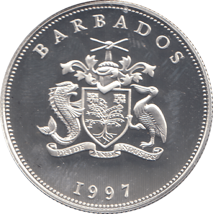 1997 SILVER PROOF ONE DOLLAR BARBADOS - SILVER WORLD COINS - Cambridgeshire Coins