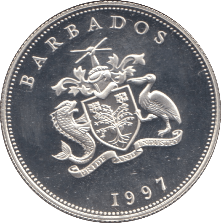 1997 SILVER PROOF ONE DOLLAR BARBADOS - SILVER WORLD COINS - Cambridgeshire Coins