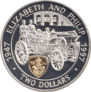 1997 SILVER PROOF TWO DOLLARS KAYMAN ISLANDS ELIZABETH AND PHILLIP - SILVER WORLD COINS - Cambridgeshire Coins