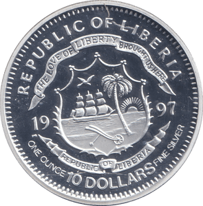 1997 SILVER PROOF WW II 10 DOLLAR LIBERIA - SILVER WORLD COINS - Cambridgeshire Coins