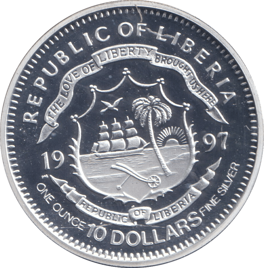 1997 SILVER PROOF WW II 10 DOLLAR LIBERIA - SILVER WORLD COINS - Cambridgeshire Coins