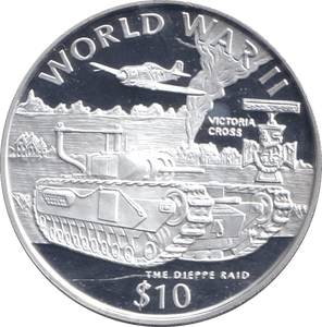 1997 SILVER PROOF WW II 10 DOLLAR LIBERIA - SILVER WORLD COINS - Cambridgeshire Coins