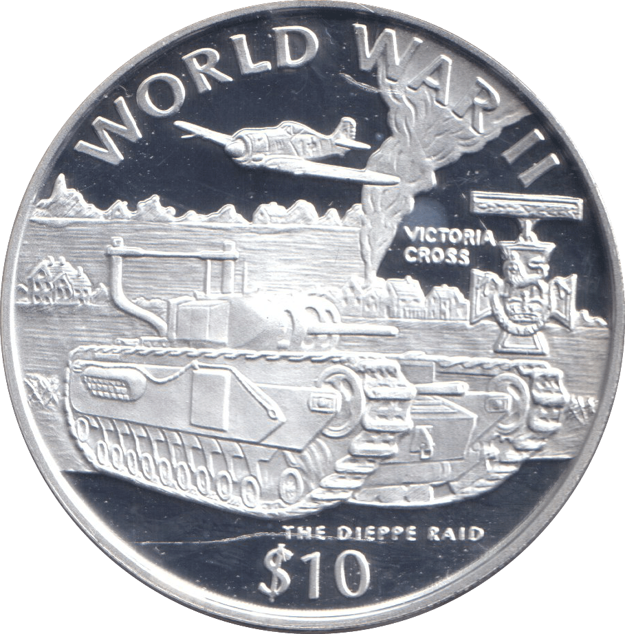 1997 SILVER PROOF WW II 10 DOLLAR LIBERIA - SILVER WORLD COINS - Cambridgeshire Coins