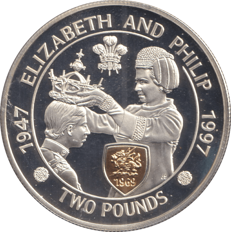 1997 SILVER TWO POUNDS ALDERNEY ELIZABETH AND PHILIP - SILVER WORLD COINS - Cambridgeshire Coins