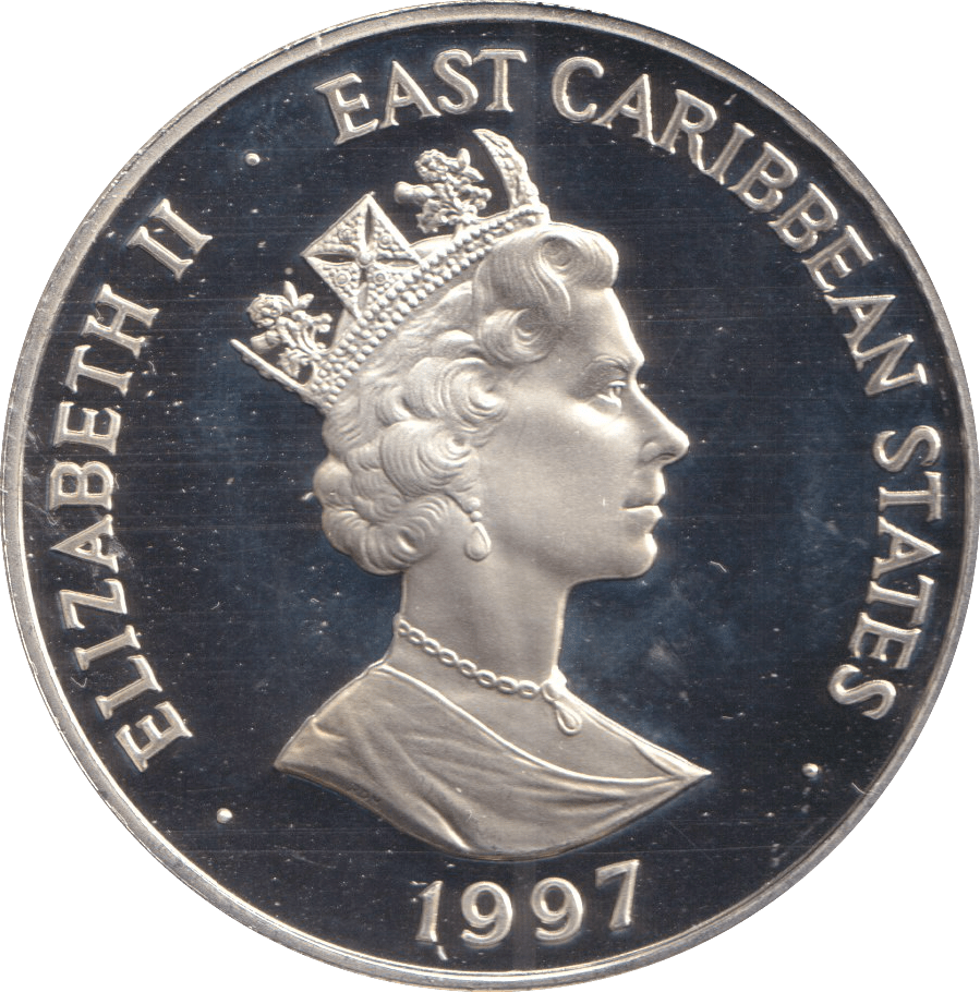 1997 TEN DOLLARS EAST CARIBBEAN STATES QUEEN ELIZABETH AND PHILIP - SILVER WORLD COINS - Cambridgeshire Coins