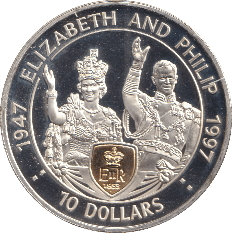1997 TEN DOLLARS EAST CARIBBEAN STATES QUEEN ELIZABETH AND PHILIP - SILVER WORLD COINS - Cambridgeshire Coins
