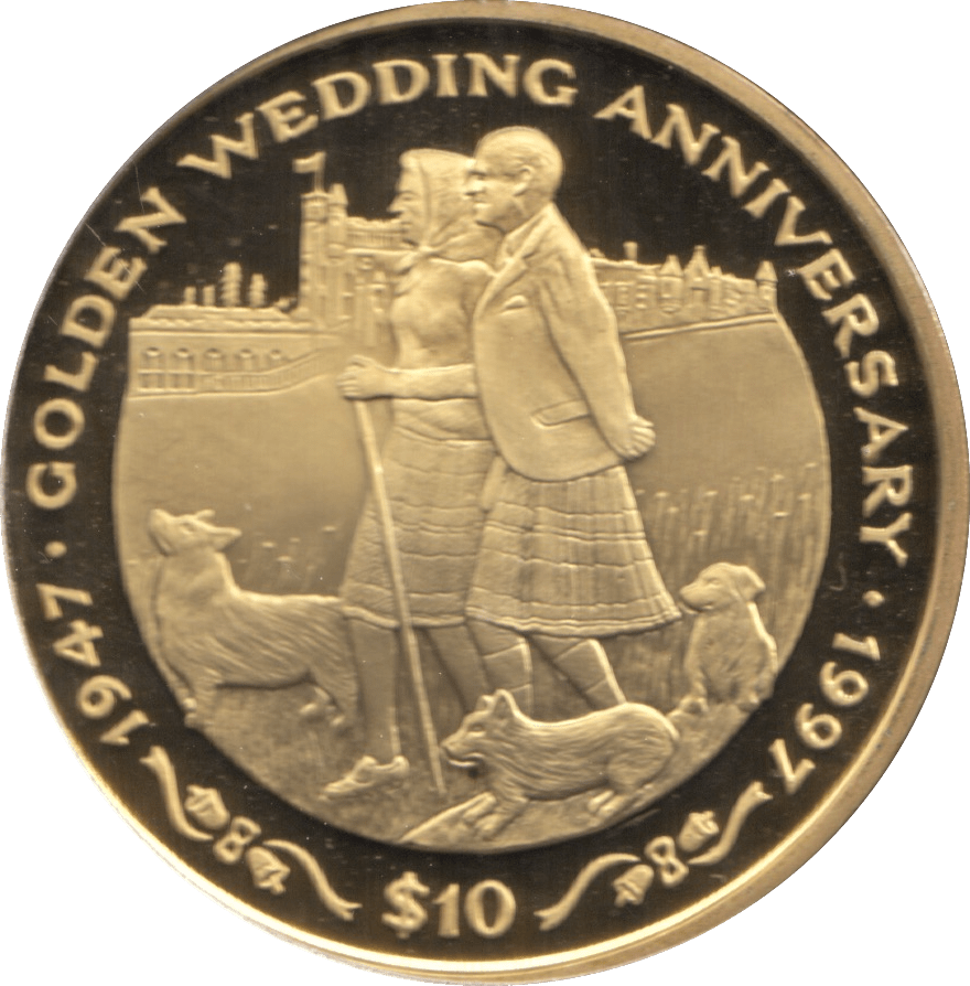 1997 TEN DOLLARS PROOF REPUBLIC OF LIBERIA GOLDEN WEDDING ANNIVERSARY 7 - 10 DOLLARS - Cambridgeshire Coins
