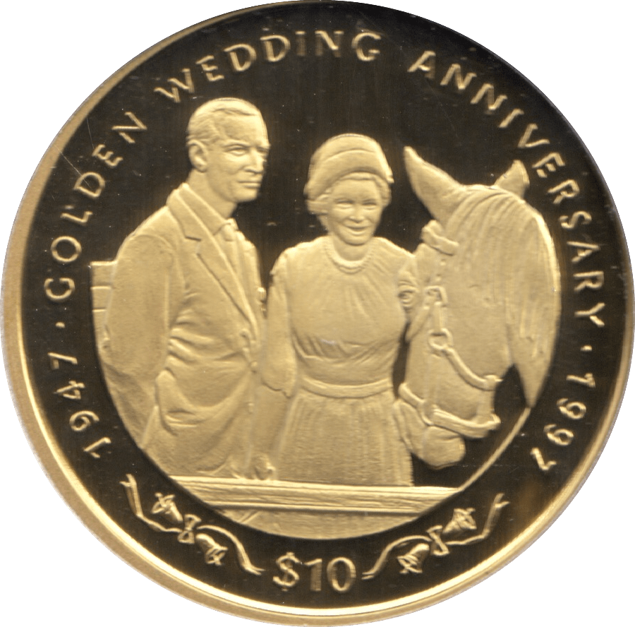 1997 TEN DOLLARS PROOF REPUBLIC OF LIBERIA GOLDEN WEDDING ANNIVERSARY 8 - 10 DOLLARS - Cambridgeshire Coins