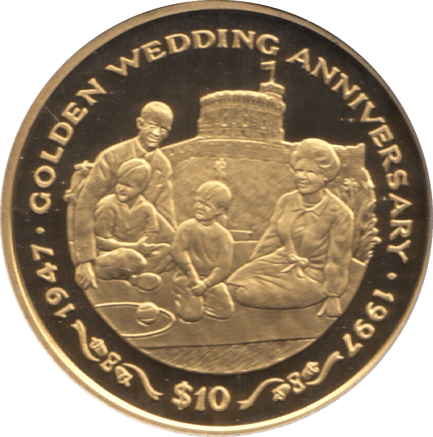 1997 TEN DOLLARS PROOF REPUBLIC OF LIBERIA GOLDEN WEDDING ANNIVERSARY 9 - 10 DOLLARS - Cambridgeshire Coins