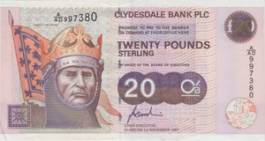 1997 TWENTY POUND CLYDESDALE BANK BANKNOTE REF SCOT - 69 - WORLD BANKNOTES - Cambridgeshire Coins
