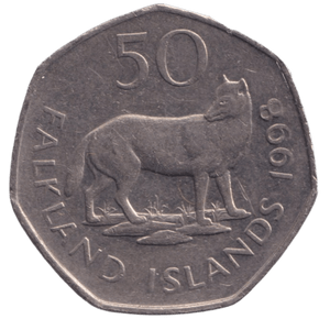 1998 50P WOLF FALKLAND ISLANDS - WORLD COINS - Cambridgeshire Coins