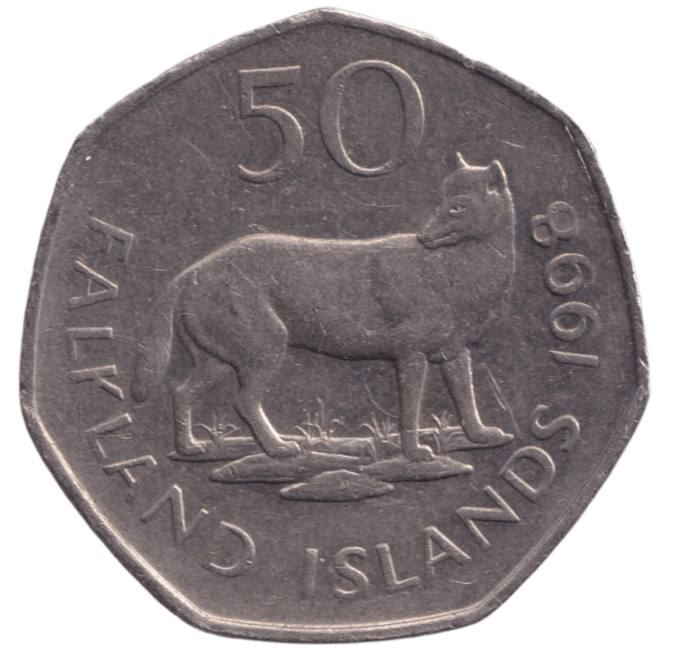 1998 50P WOLF FALKLAND ISLANDS - WORLD COINS - Cambridgeshire Coins