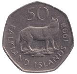 1998 50P WOLF FALKLAND ISLANDS - WORLD COINS - Cambridgeshire Coins