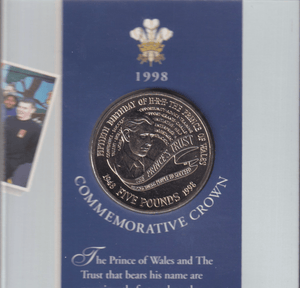 1998 BRILLIANT UNCIRCULATED £5 COIN PRESENTATION PRINCE OF WALES 50TH BIRTHDAY - £5 BU PACK - Cambridgeshire Coins