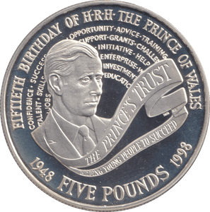 1998 FIVE POUNDS SILVER PROOF CHARLES 50TH BIRTHDAY - £5 Silver Proof - Cambridgeshire Coins