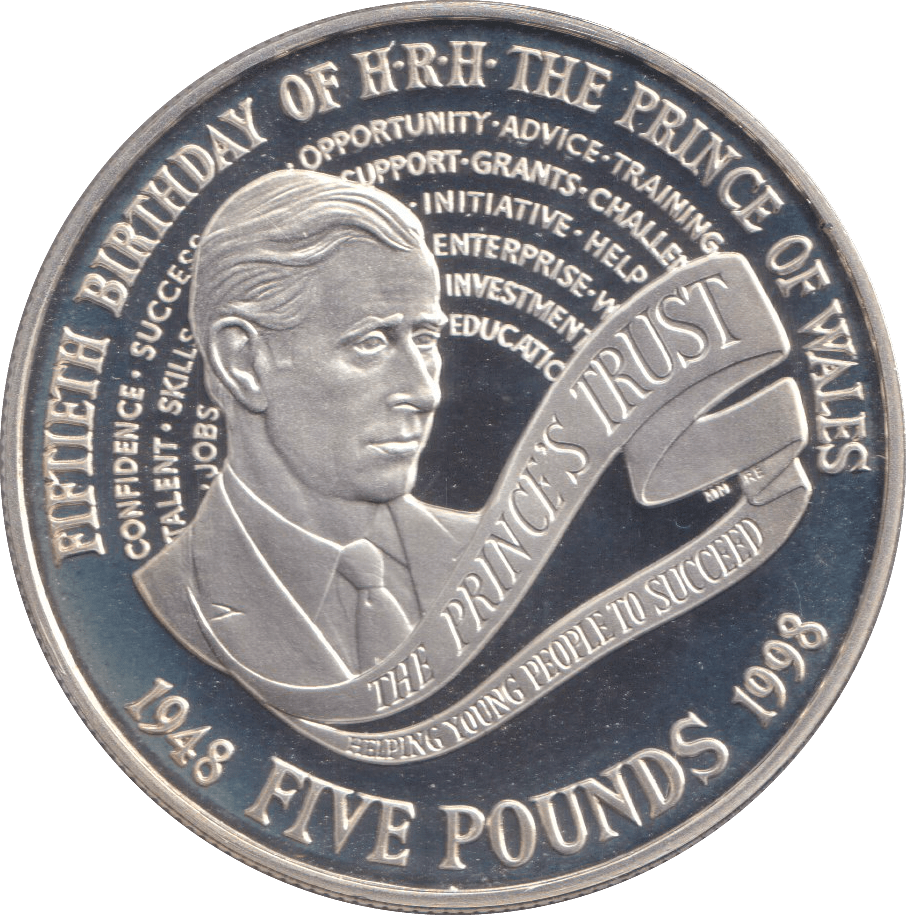 1998 FIVE POUNDS SILVER PROOF CHARLES 50TH BIRTHDAY - £5 Silver Proof - Cambridgeshire Coins