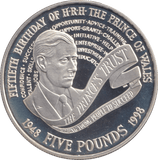 1998 FIVE POUNDS SILVER PROOF CHARLES 50TH BIRTHDAY - £5 Silver Proof - Cambridgeshire Coins