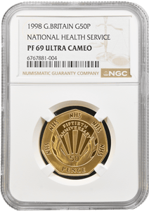 1998 GOLD PROOF 50P NATIONAL HEALTH SERVICE PF 69 ULTRA CAMEO NGC - NGC GOLD 50P - Cambridgeshire Coins