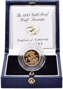 1998 GOLD PROOF HALF SOVEREIGN BOXED - GOLD PROOF HALF SOVEREIGNS - Cambridgeshire Coins