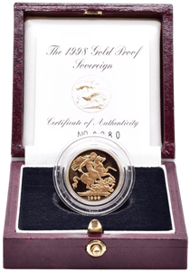 1998 GOLD PROOF SOVEREIGN BOXED - GOLD PROOF SOVEREIGNS - Cambridgeshire Coins