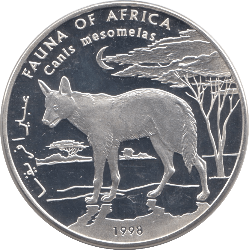 1998 SILVER PROOF 1000 SHILLINGS CANIS MESOMELAS AFRICAN WILDLIFE SOMALIA - SILVER WORLD COINS - Cambridgeshire Coins