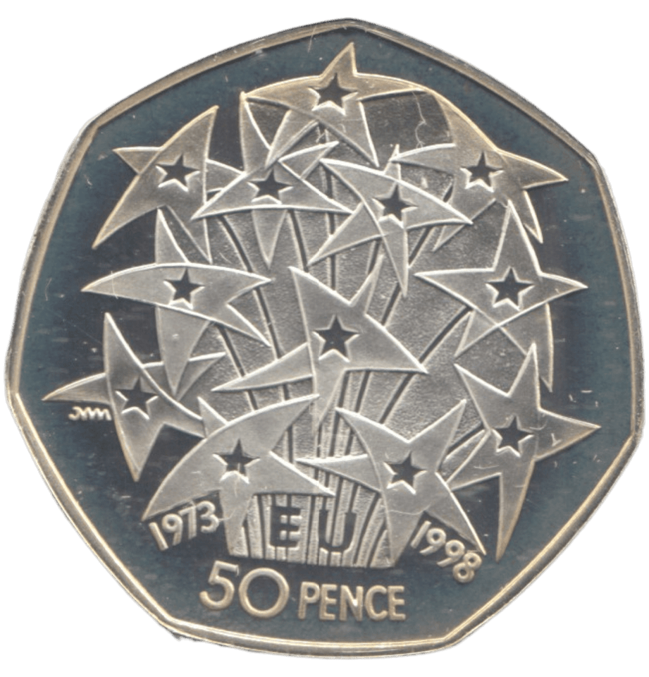 1998 SILVER PROOF 50P 25TH ANNIVERSARY OF THE EU - 50P Silver Proof - Cambridgeshire Coins
