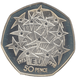 1998 SILVER PROOF 50P 25TH ANNIVERSARY OF THE EU - 50P Silver Proof - Cambridgeshire Coins