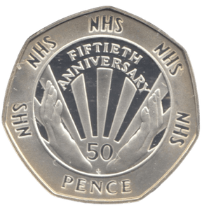 1998 SILVER PROOF 50P 50TH ANNIVERSARY OF THE NHS - 50P Silver Proof - Cambridgeshire Coins