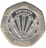 1998 SILVER PROOF 50P 50TH ANNIVERSARY OF THE NHS - 50P Silver Proof - Cambridgeshire Coins