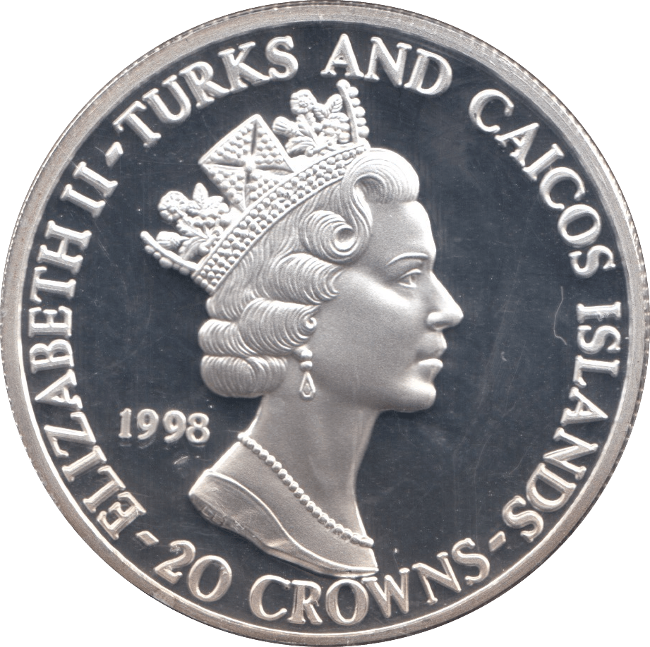 1998 SILVER PROOF 80th ANNIVERSARY RAF TWENTY CROWNS TURKS AND CAICOS - SILVER WORLD COINS - Cambridgeshire Coins