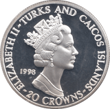 1998 SILVER PROOF 80th ANNIVERSARY RAF TWENTY CROWNS TURKS AND CAICOS - SILVER WORLD COINS - Cambridgeshire Coins