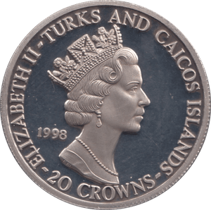 1998 SILVER PROOF 80th ANNIVERSARY RAF TWENTY CROWNS TURKS AND CAICOS - SILVER WORLD COINS - Cambridgeshire Coins