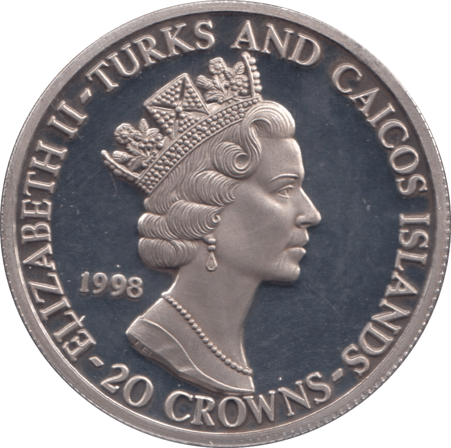 1998 SILVER PROOF 80th ANNIVERSARY RAF TWENTY CROWNS TURKS AND CAICOS - SILVER WORLD COINS - Cambridgeshire Coins