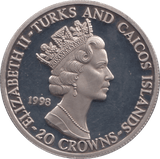 1998 SILVER PROOF 80th ANNIVERSARY RAF TWENTY CROWNS TURKS AND CAICOS - SILVER WORLD COINS - Cambridgeshire Coins